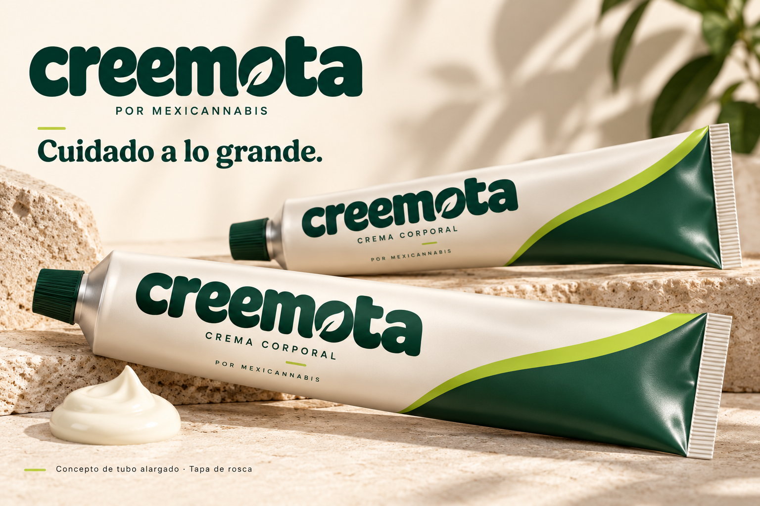 Tubos de crema de masaje Creemota sobre piedra